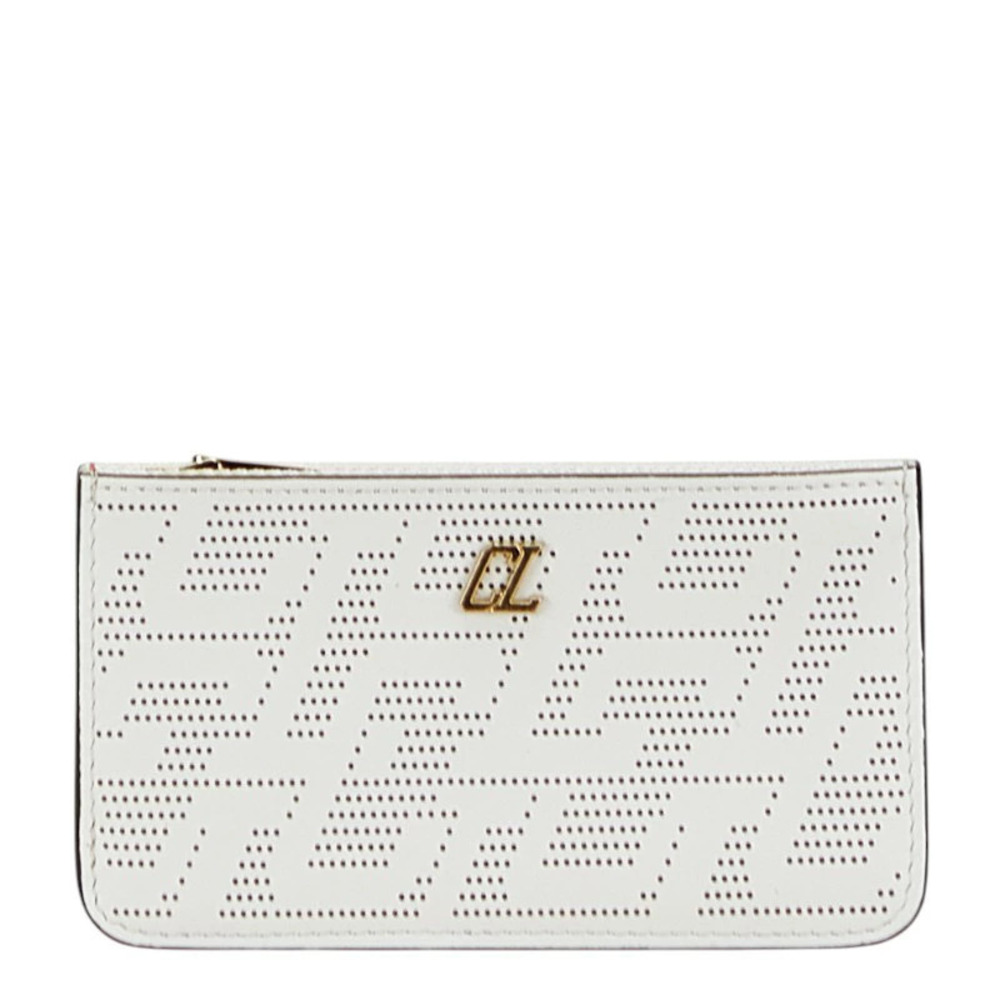 Christian Louboutin Perforated Coin Purse Card Case Wallet White Leather